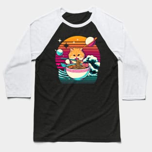 ORANGE CAT EATING SUSHI OUTERSPACE RETRO WAVE JAPANESE Baseball T-Shirt